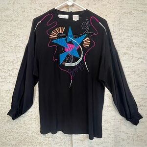 Marc D'Alcy Paris Silk Top Sz 10 Trippy Design Southwestern Beaded Art to Wear